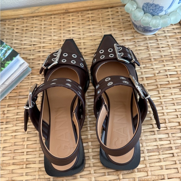 Ganni Buckle Sandals Chocolate Fondant Matte Brown -39 - Picture 2 of 4